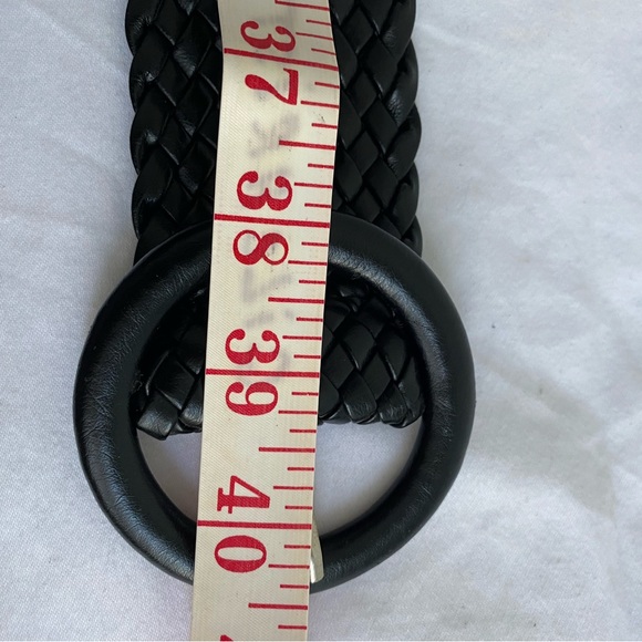 Vintage PVC Black Wide Braided  Belt Round Black Buckle 38” Woven Corset Belt - Picture 9 of 11